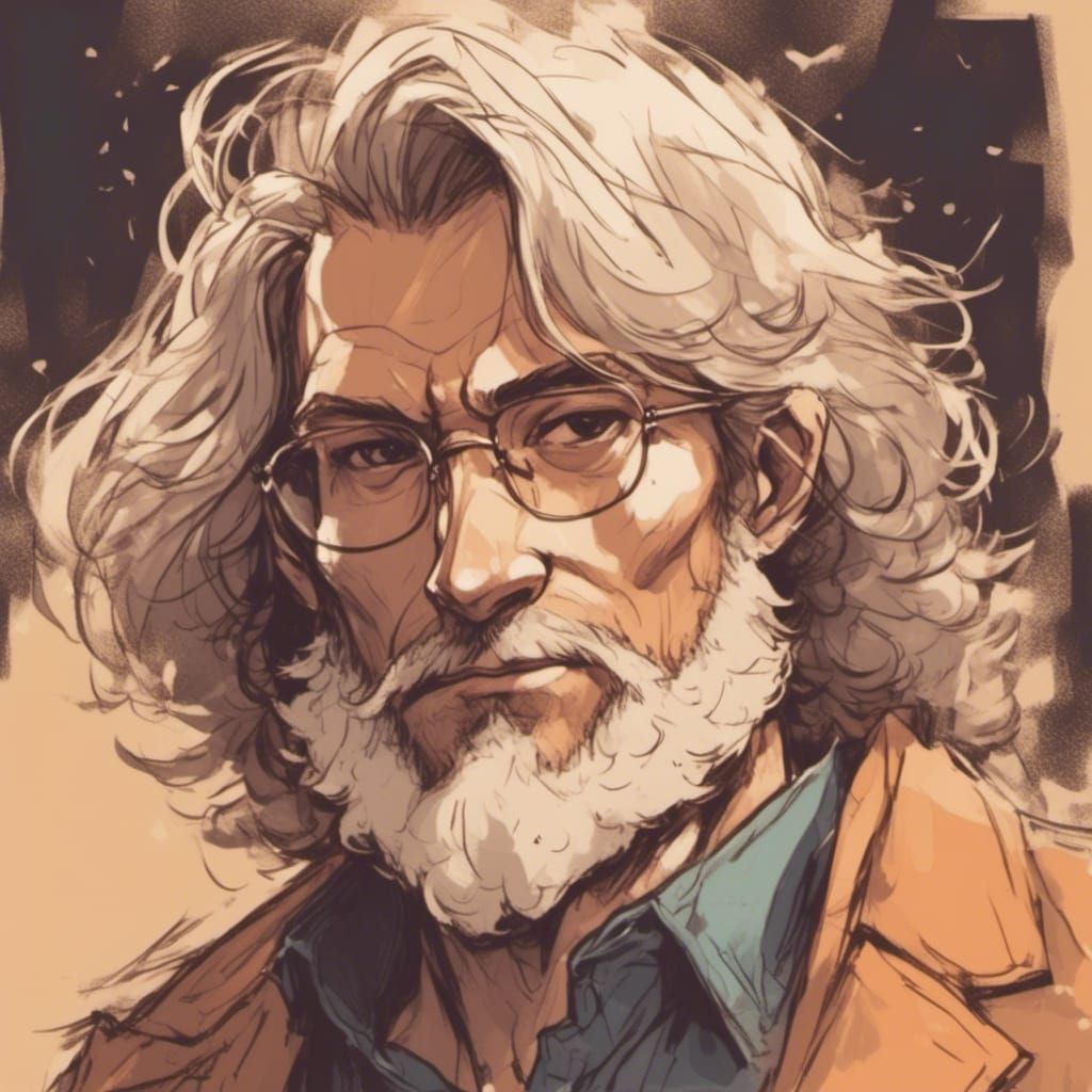 Grunge Comic Art: Tall Man with Curly Hair