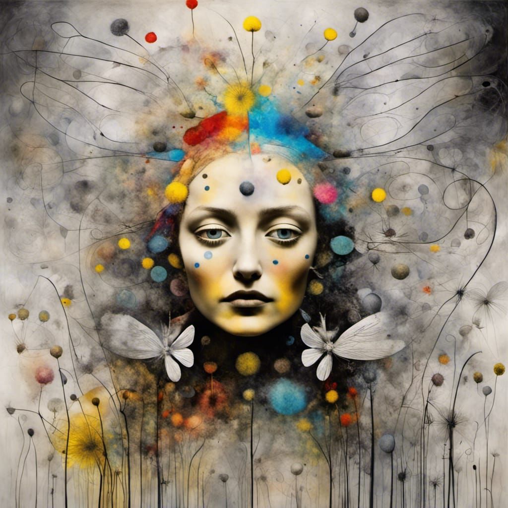 Winged Fairies in Dandelion Dreamscape, Surreal Abstract Art