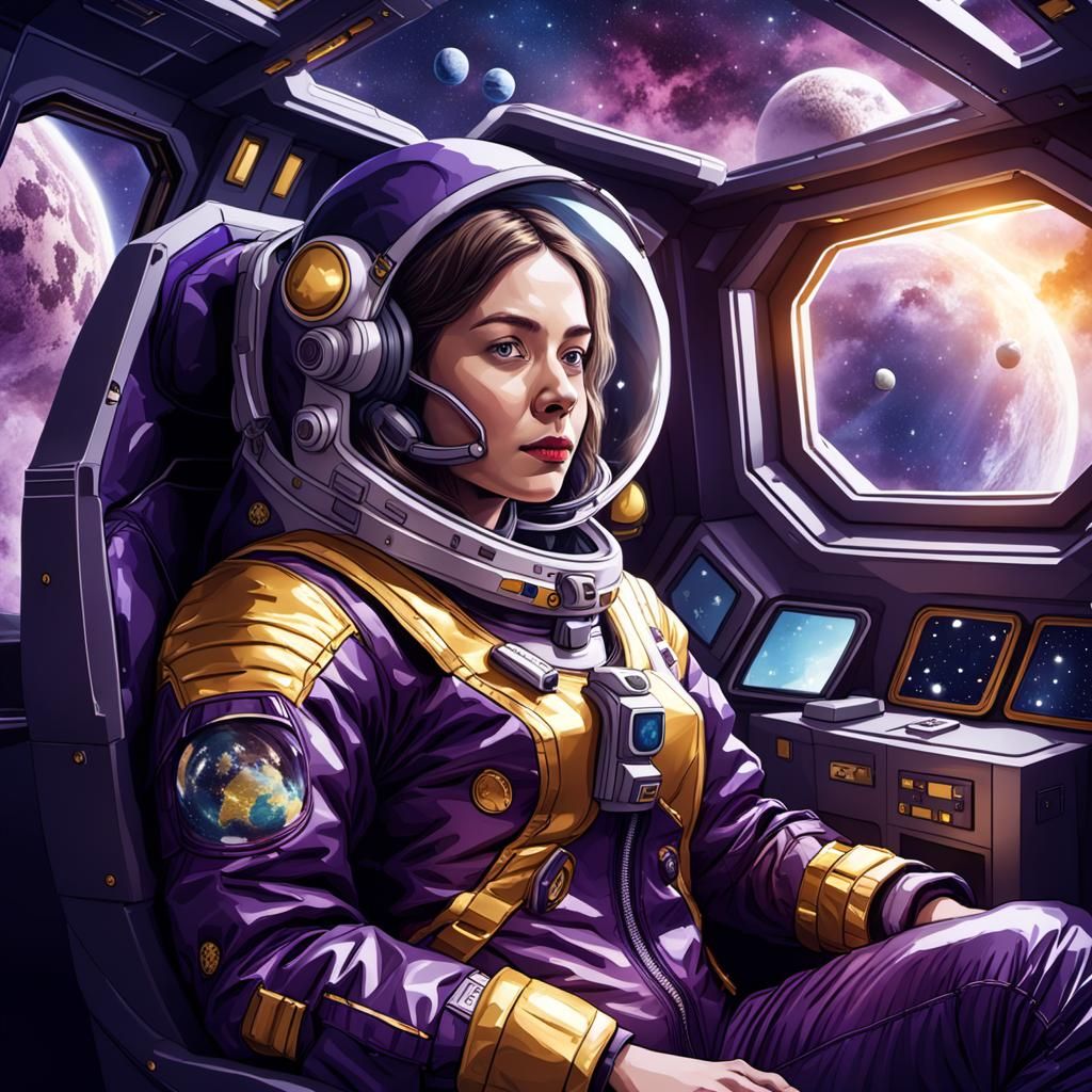 Astronaut Gazing at Space in Shiny Suit