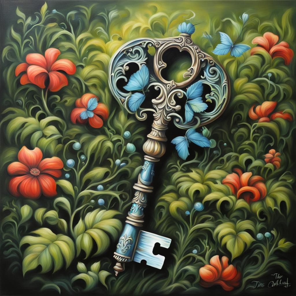 Clean Oil painted Airbrush, Overgrown Decorated Fantasy Key,...