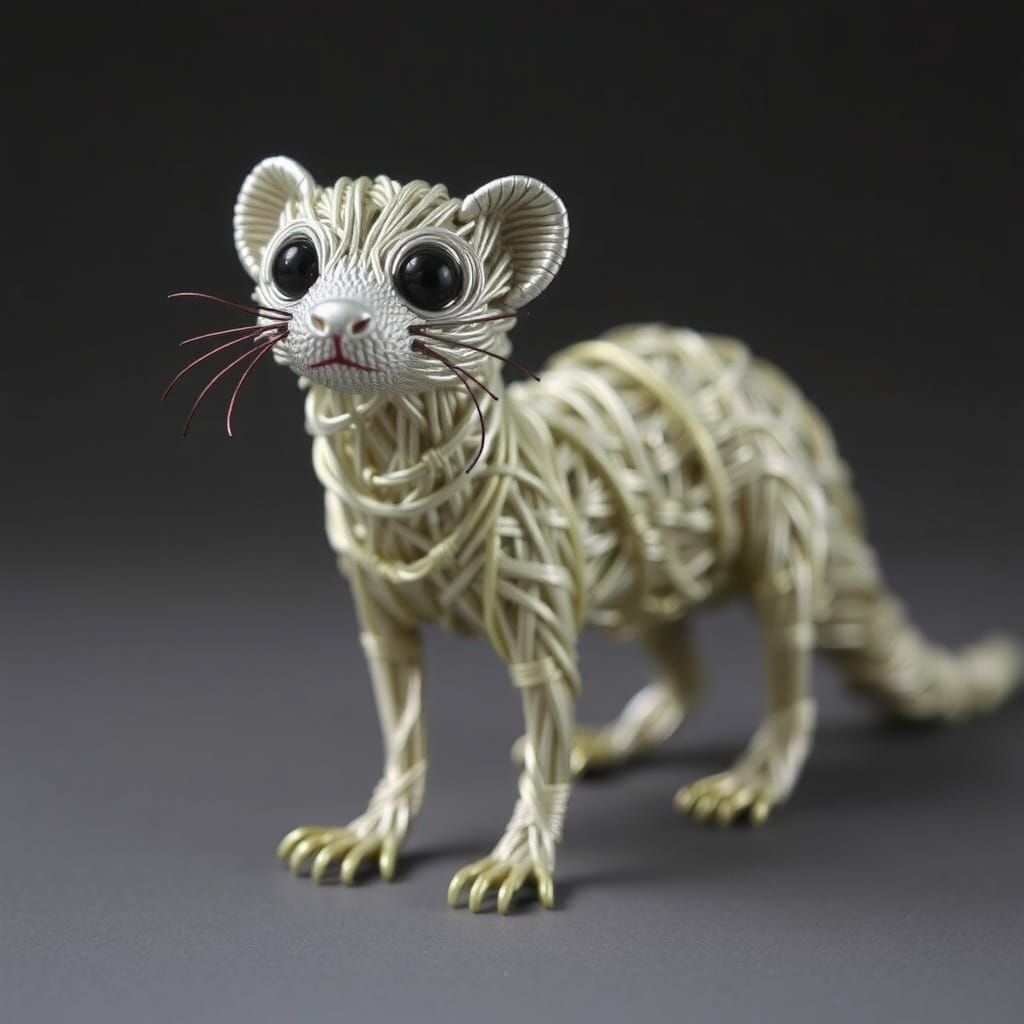 Delicate Wire Ferret Sculpture in Semi-Abstract Style