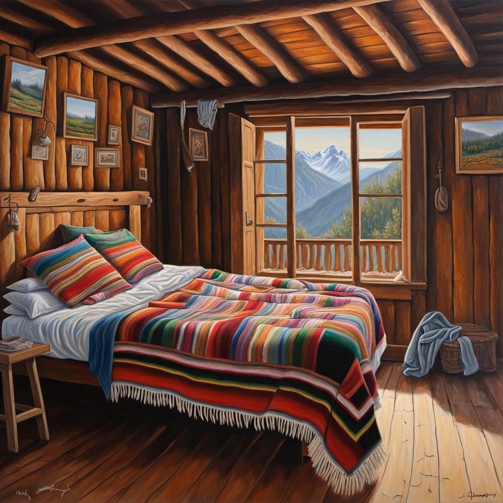 Bedroom with mexican blanket