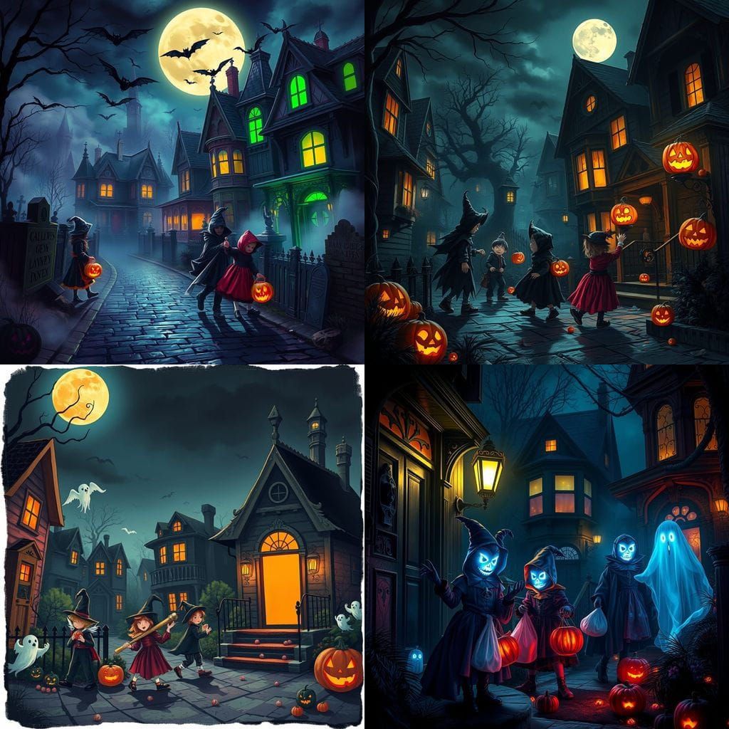 Spooky Halloween Night Trick-or-Treating in Haunted Houses