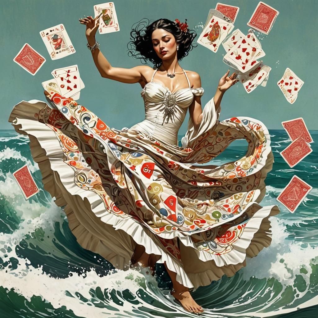 Flamenco Dancer's Card Dress Whirlpool Illustration
