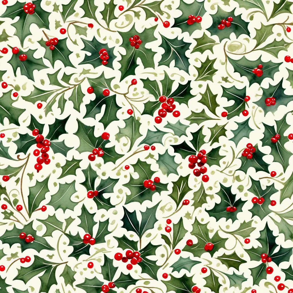 Vintage Watercolor Holly and Berries Pattern