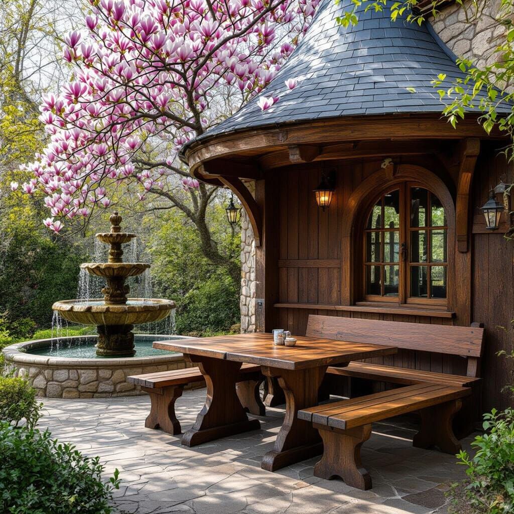 Rustic Table and Fountain in Whimsical Turret