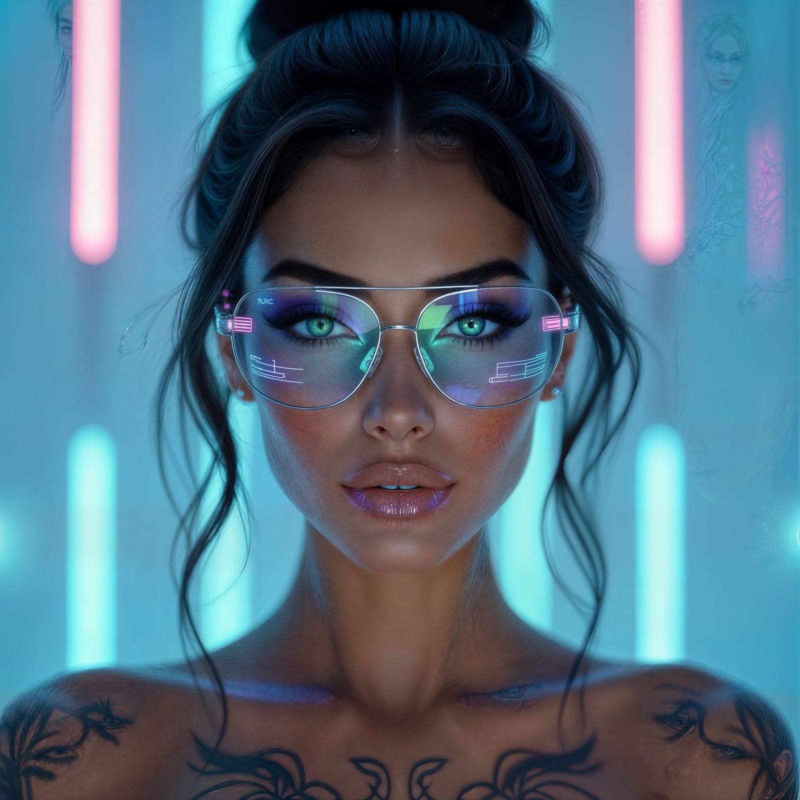 Cyberpunk Woman with Glowing Tattoos Portrait