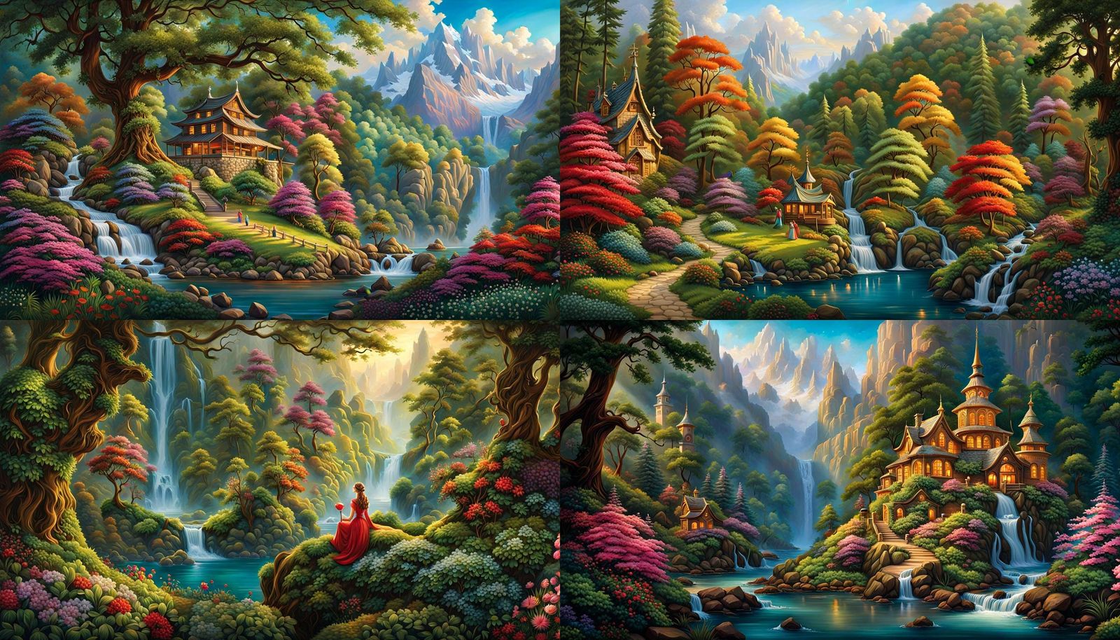 Celestial Landscape with Mother of Love, Ink Illustration