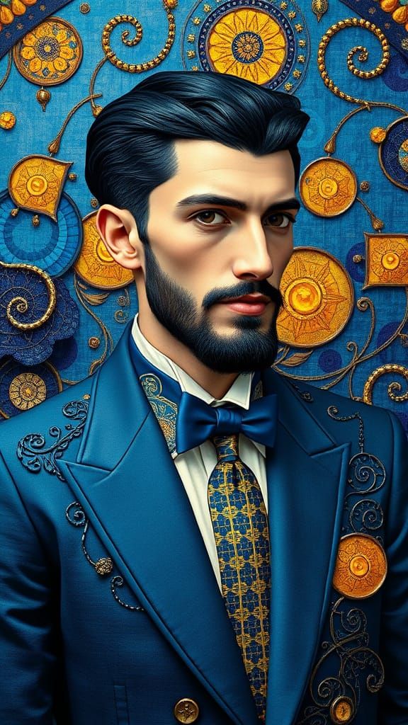 Navy Blue Polyester Suit Gustav Klimt cool colors triadic co...