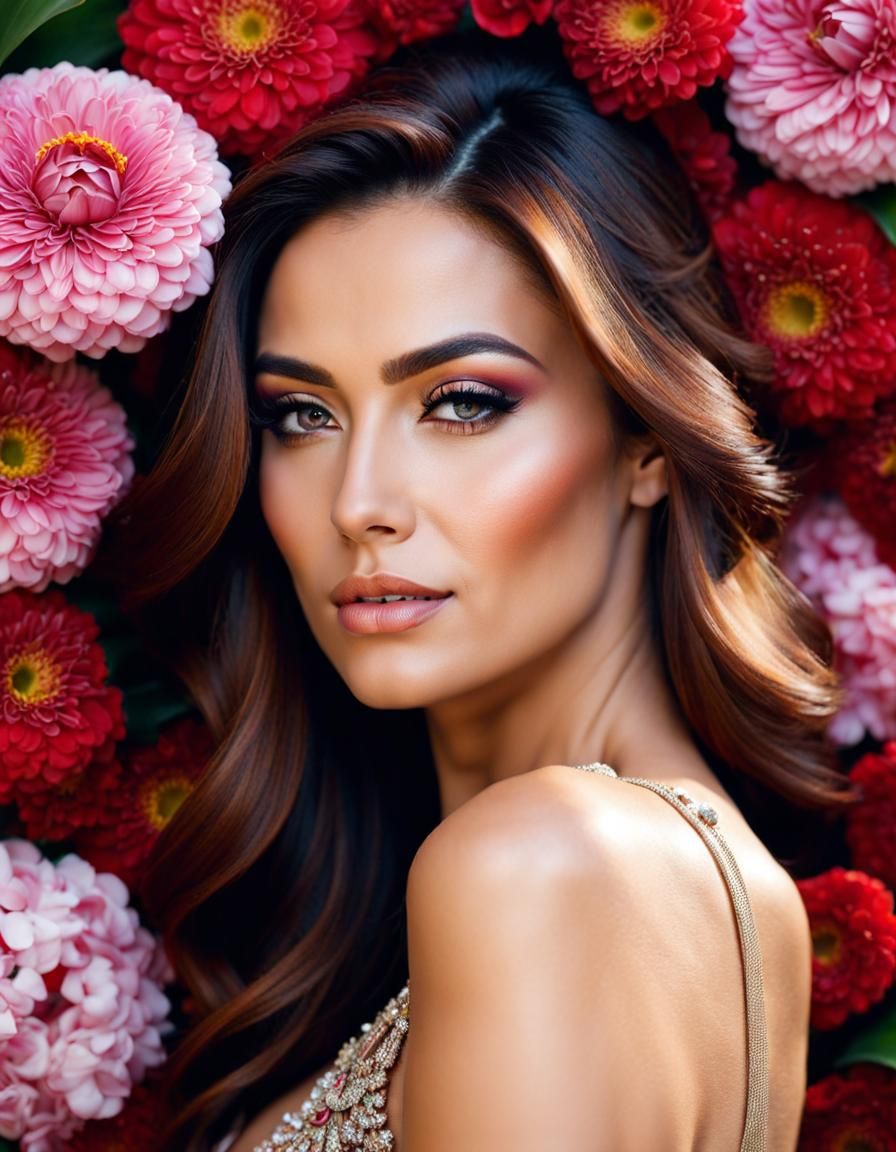 Beautiful Woman Portrait with Flower Background