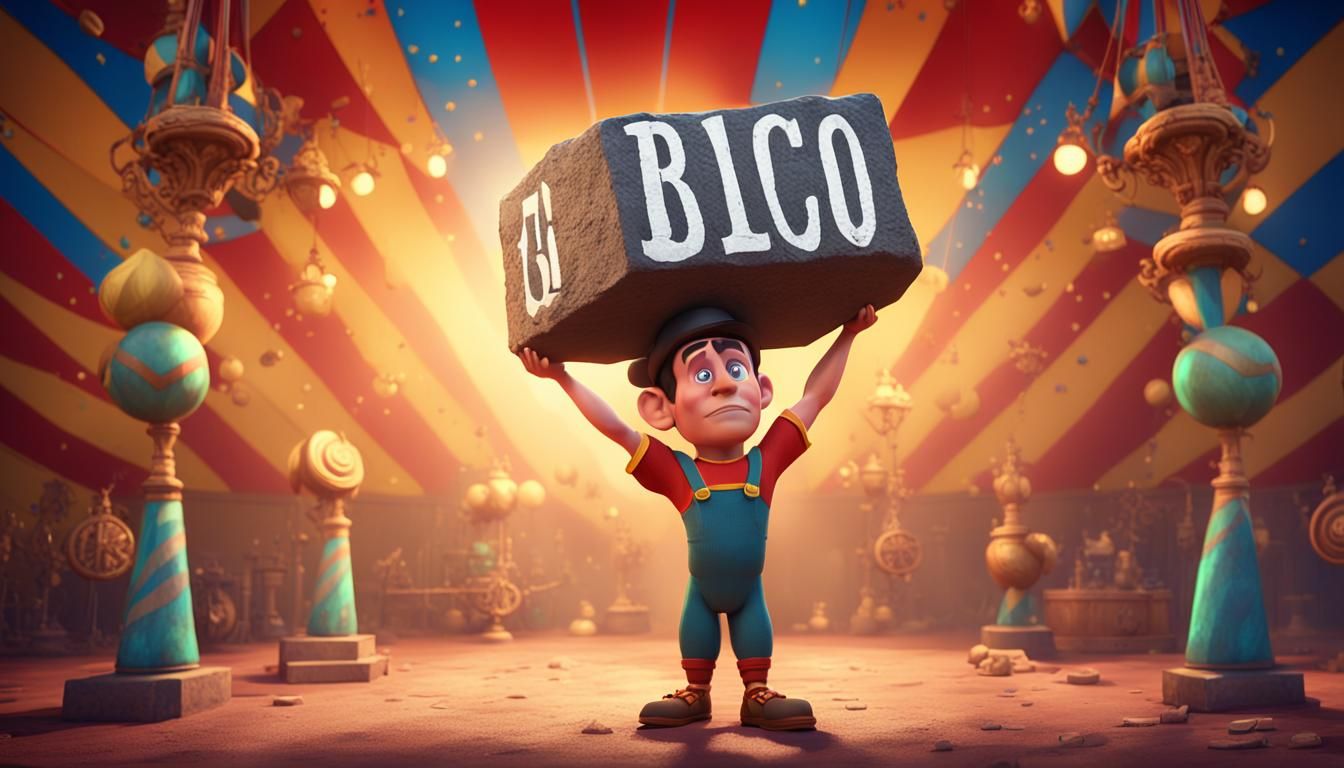 Circus Strongman Holds Heavy Stone: 3D Digital Art