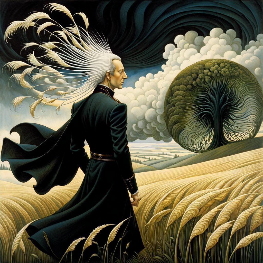 Man Walks Against the Wind: Surreal Digital Art