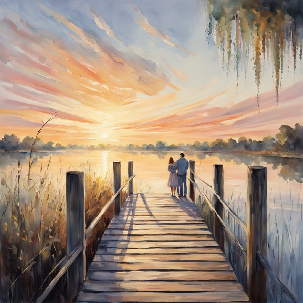 Impressionist Florida Sunrise on a Riverbank Dock