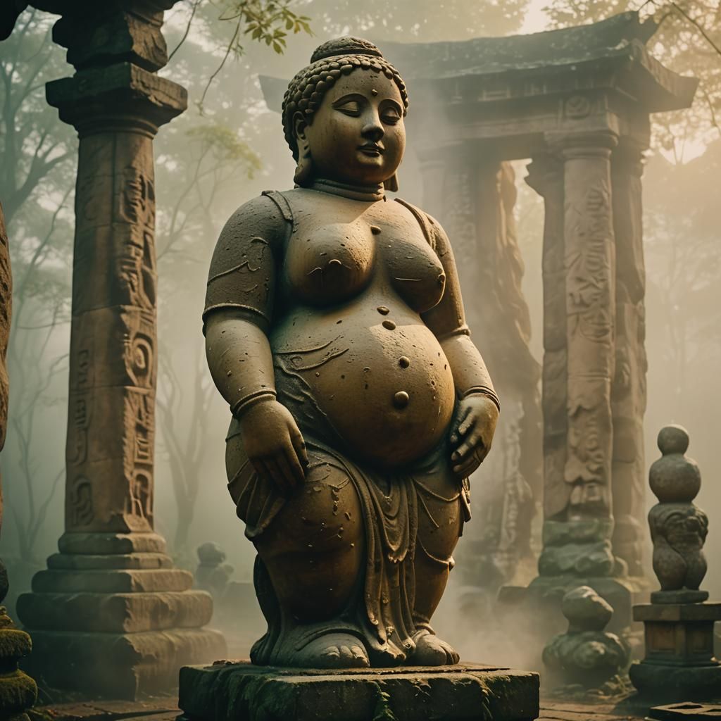 Willendorf Venus in Ancient Temple, Cinematic Still