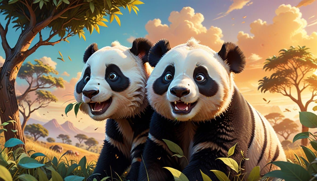 Vibrant Panda-Zebra Hybrid in Sunny African Savannah