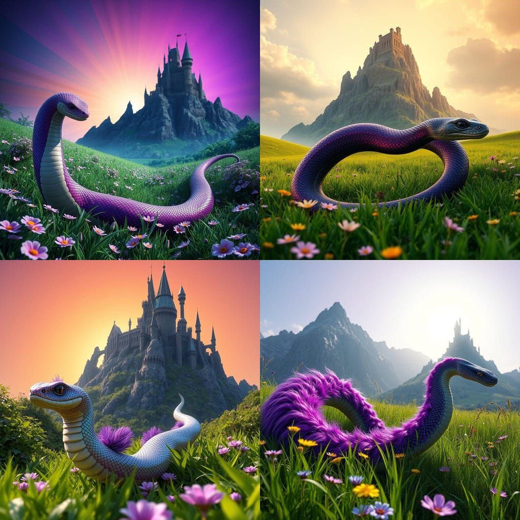 Mystic Snake Slithers Through Whimsical Landscape