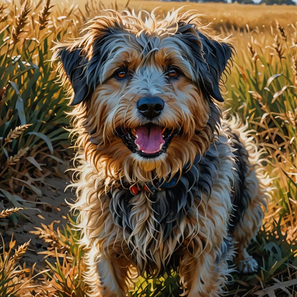Shaggy Dog Portrait in Pino Daeni Style