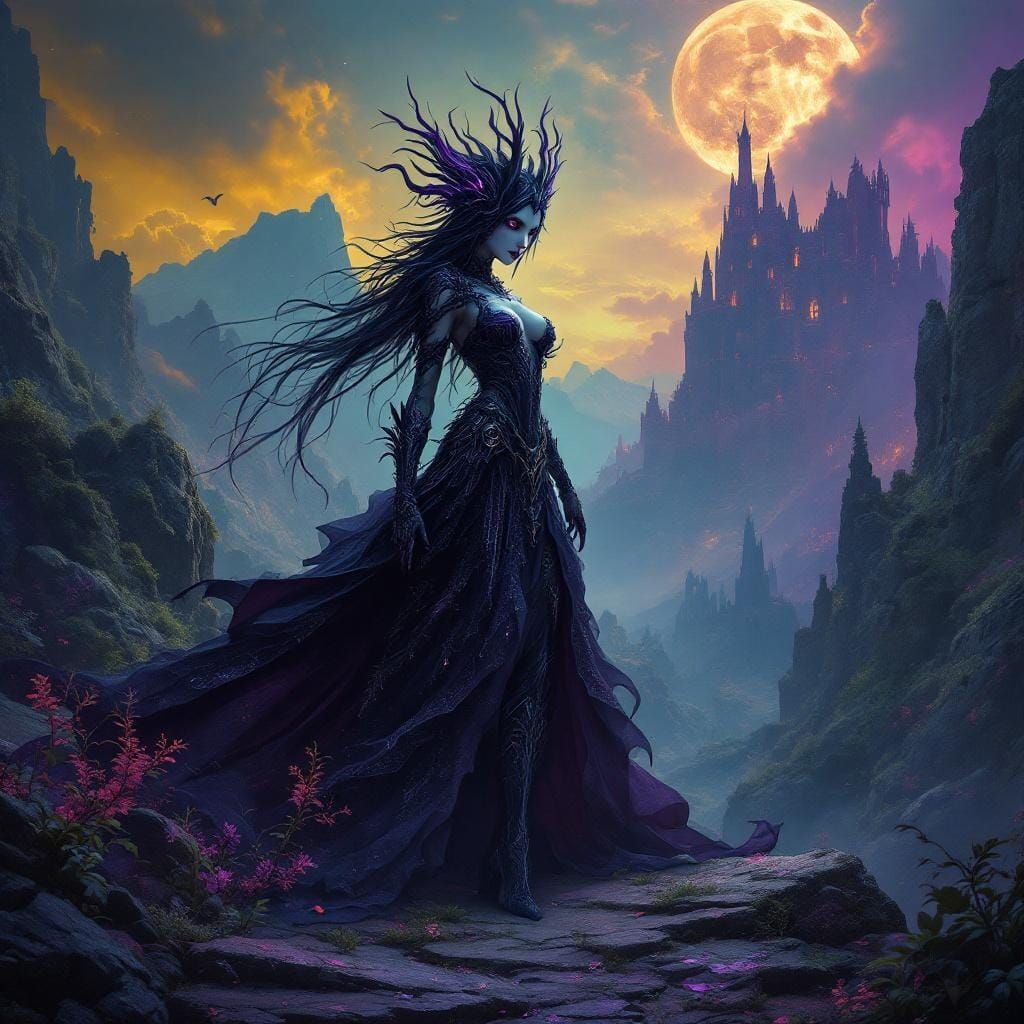Dark Fantasy Hero in Eerie Landscape