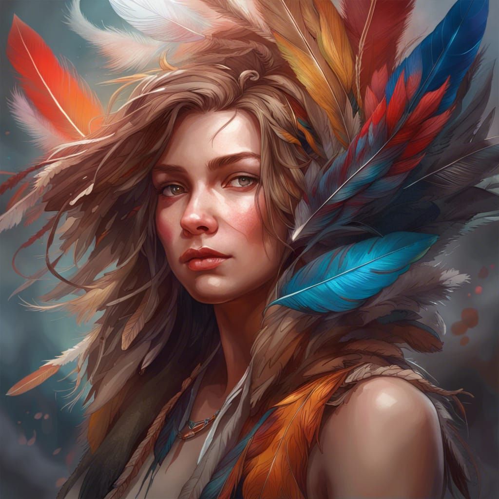 Feathers Falling Portrait: Hyperdetailed Artstation Concept