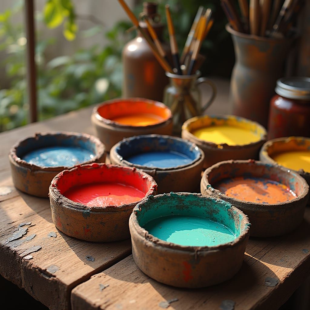 Vibrant Pots of Paint in Art Nouveau Style