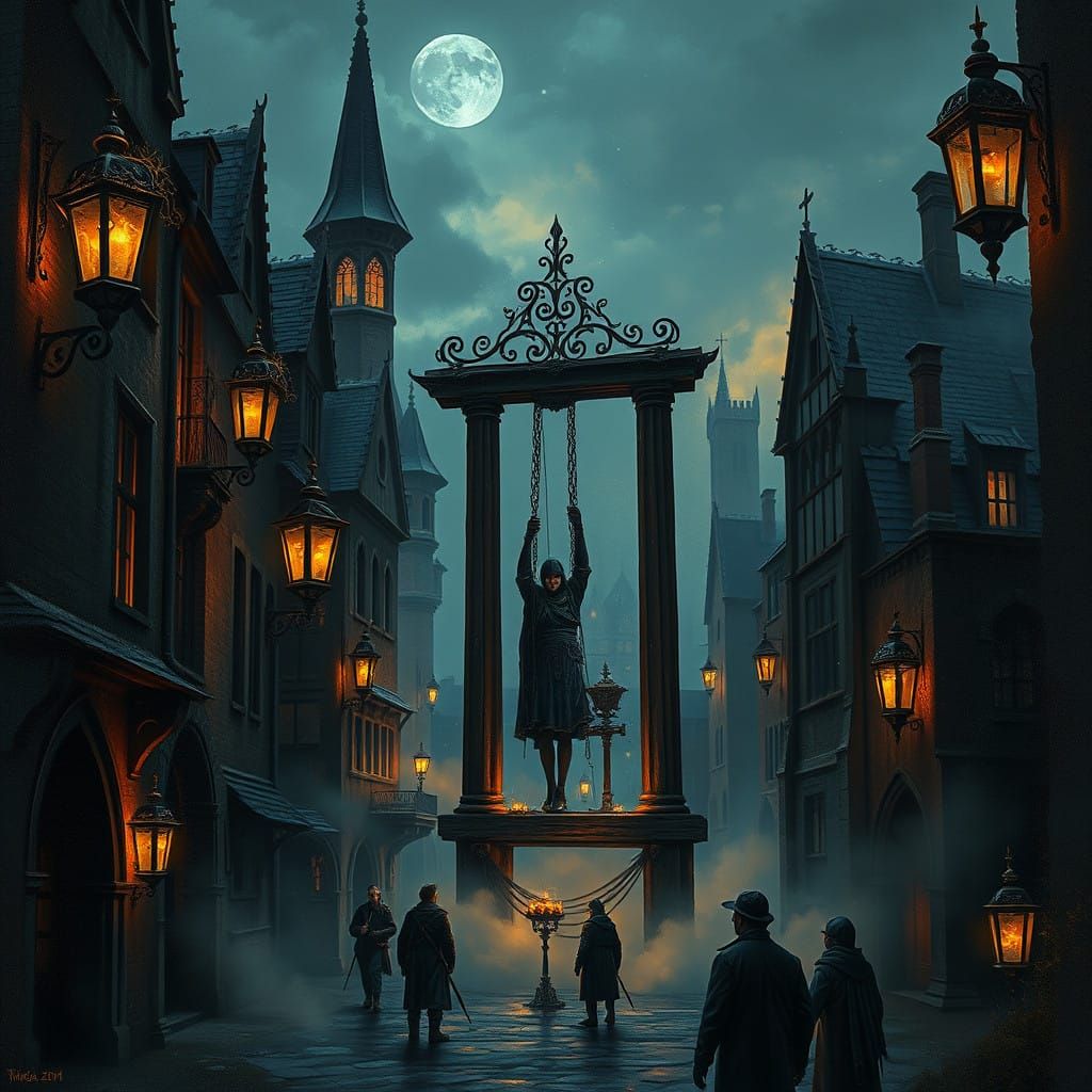 Medievalpunk City in Witchpunk Atmosphere with Guillotine
