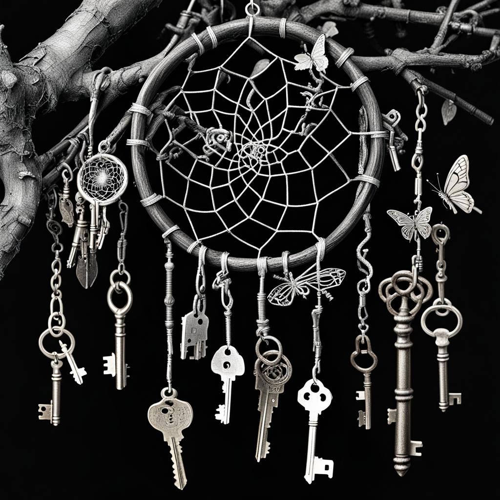 Surreal Key Dreamcatcher with Rainbow Light