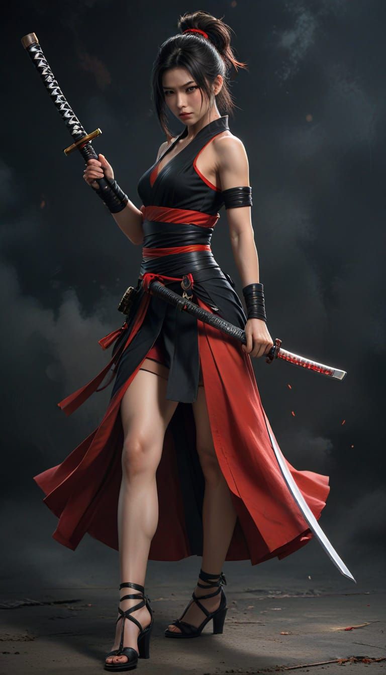 Lady in a Dramatic Katana Zero-Inspired Scene