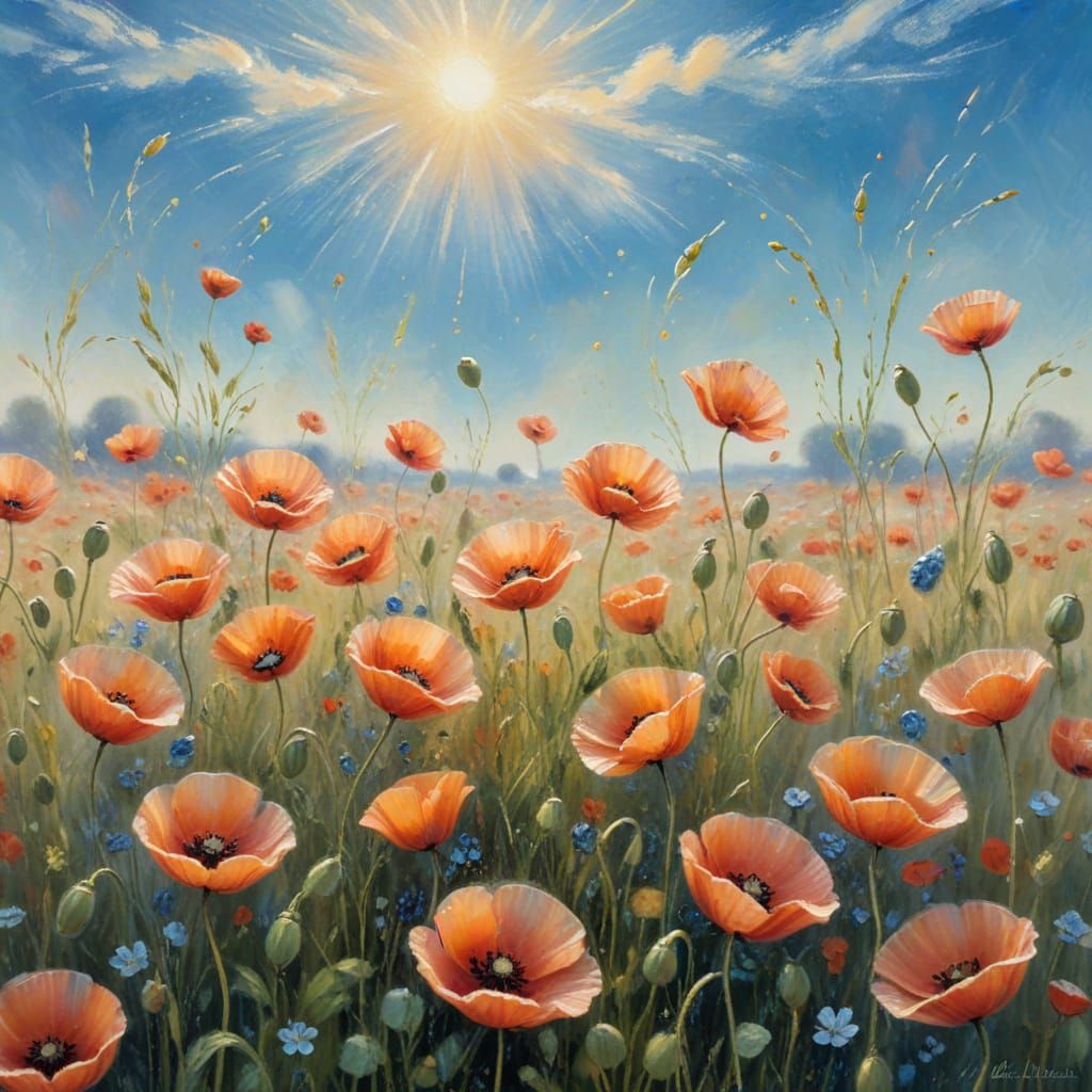 Impressionist Masterpiece of Swaying Poppies in Soft Focus