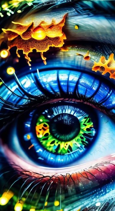 Detailed Crying Eye with Neon Eyelashes