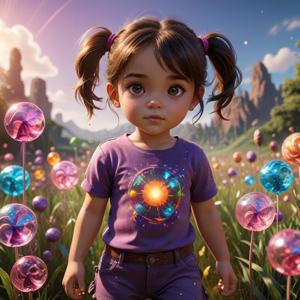 Psychedelic Chibi Girl in Candyland with Fractal Effects