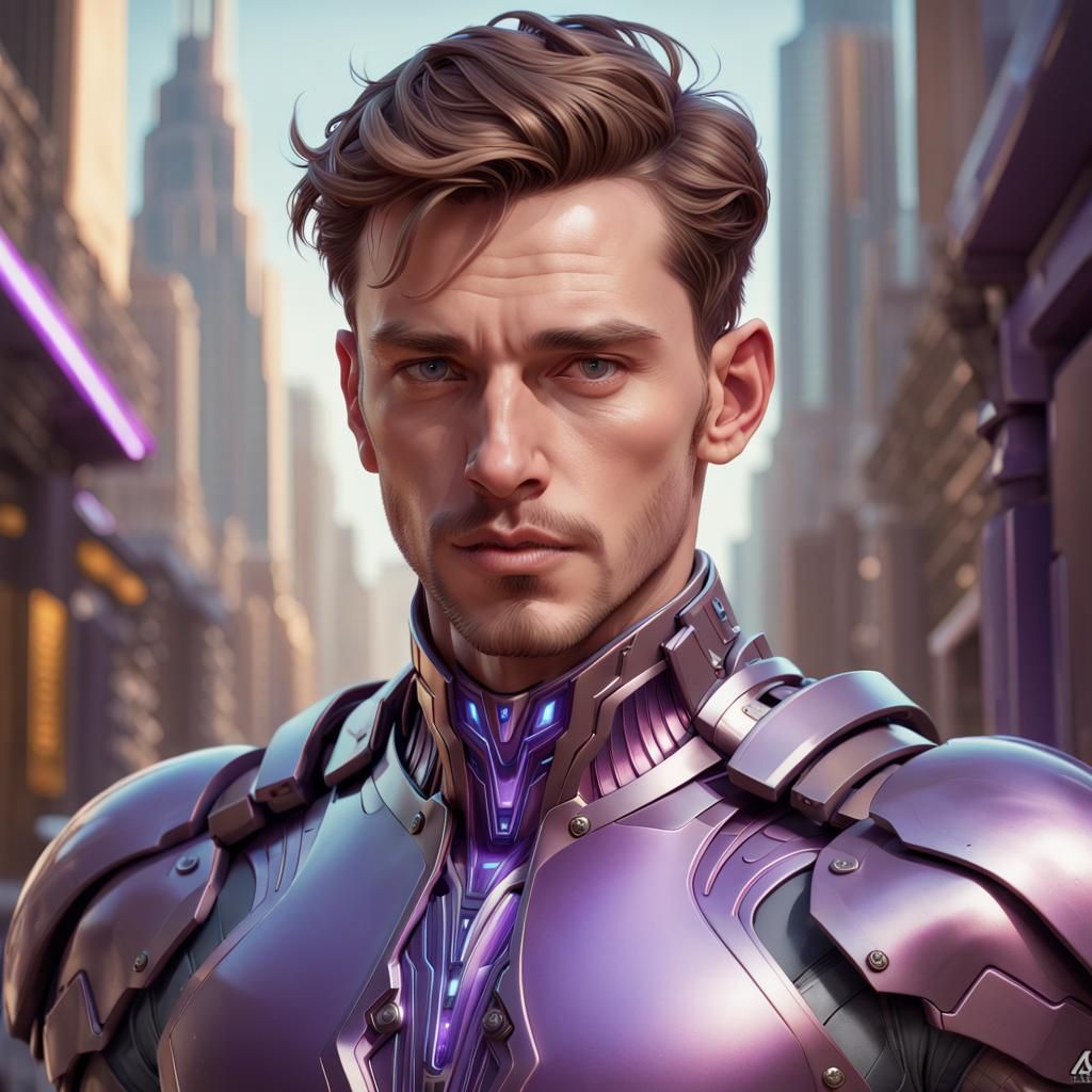 Man in Purple Armor: Futuristic Concept Art