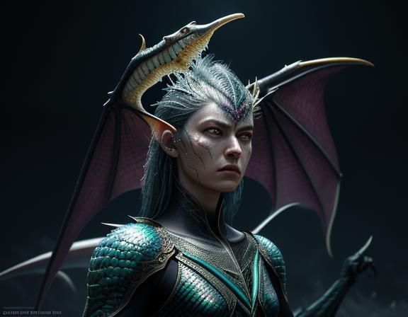 Hyperrealistic Dragon with Iridescent Scales in Dark Fantasy...