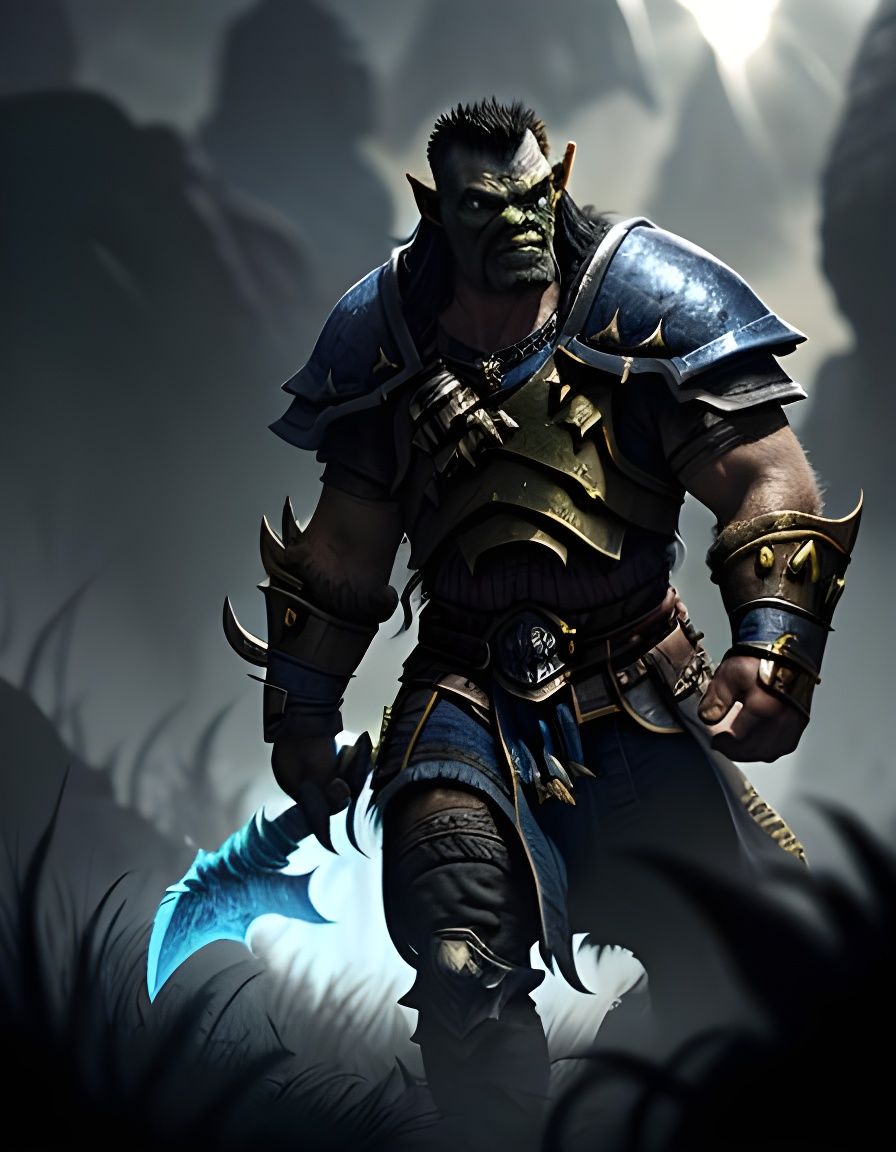 Half-Orc Fighter in Battlefield, Fantasy Art