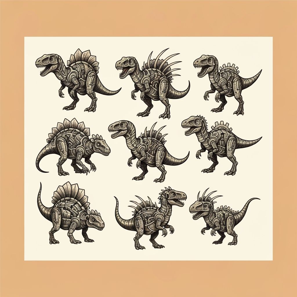 Biomechanical Dinosaur Flash Tattoo Sheet