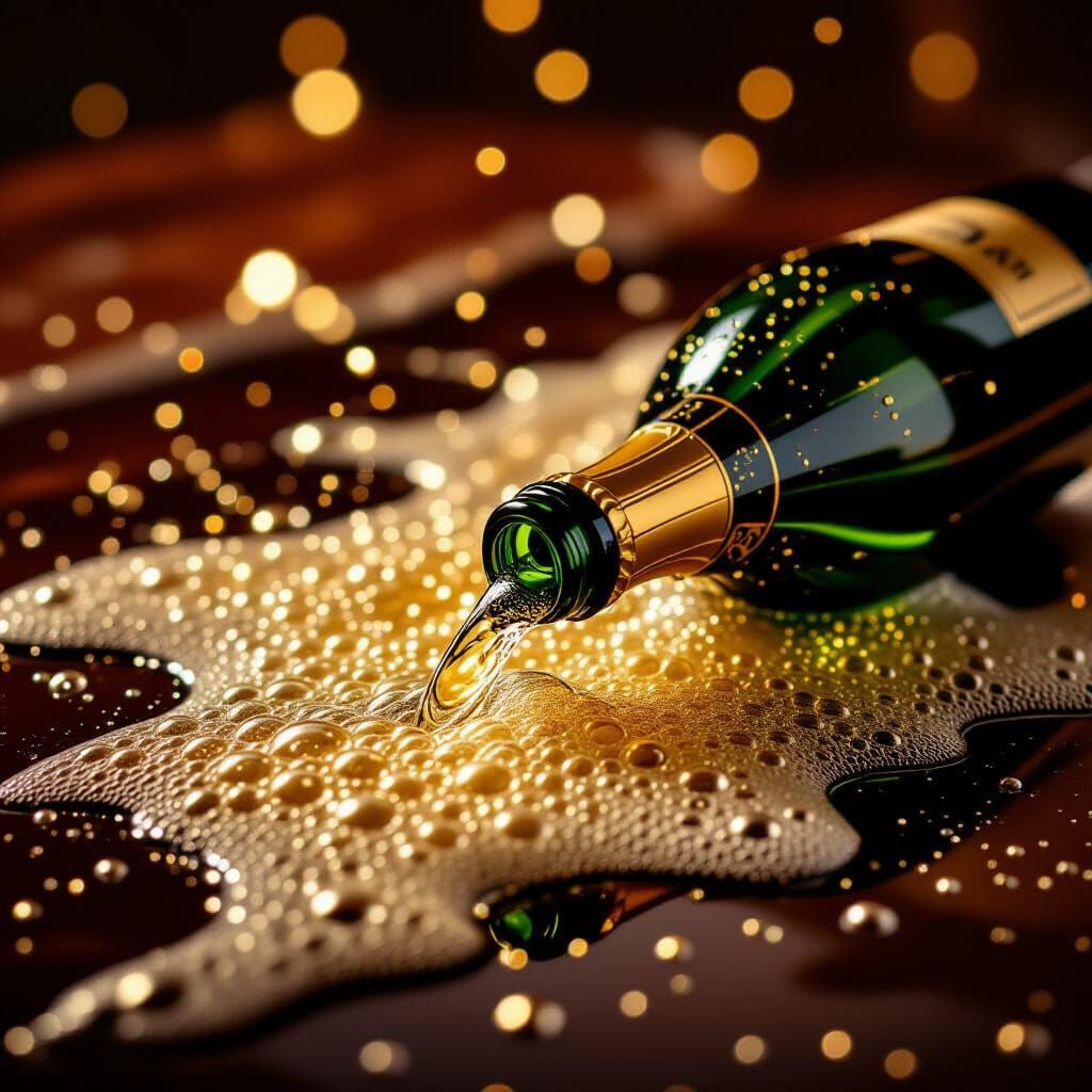 Spilled Champagne Effervescence in Impressionistic Style