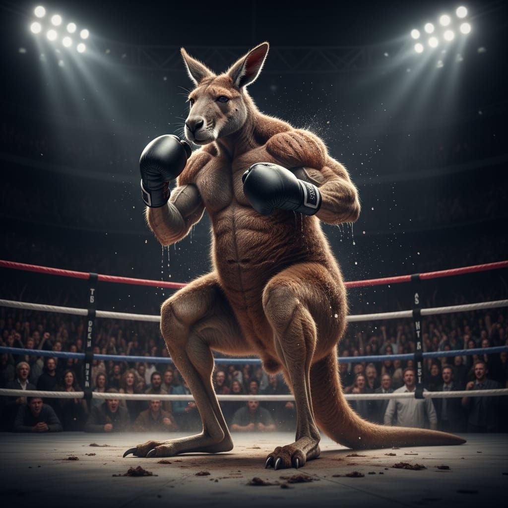 Muscular Kangaroo Boxing in Dramatic Arena