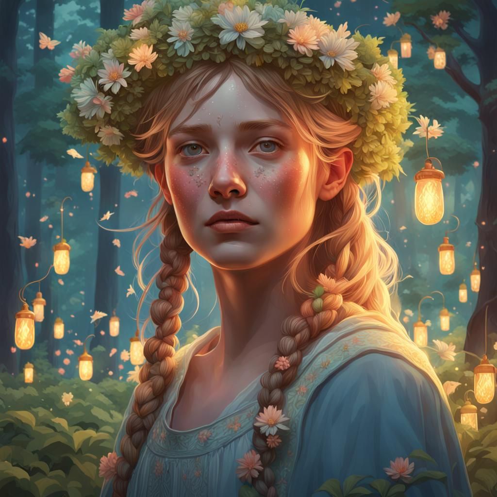 Floral Midsommar Portrait in Hyperdetailed Concept Art