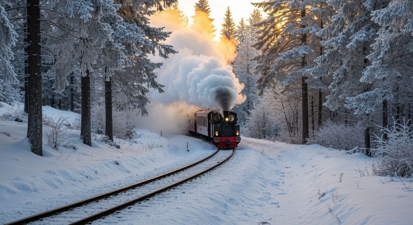 Vintage Snow Train at Sunset