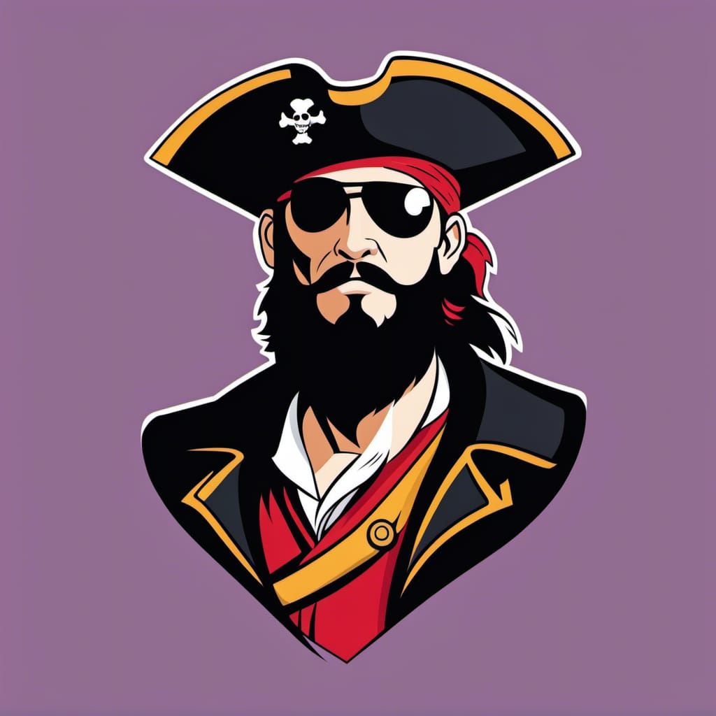 Minimalist Cartoon Pirate Portrait Vector Graphic