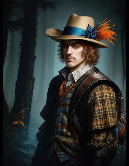 Plaid Hatter in Wonderland Forest with Rembrandt Lighting