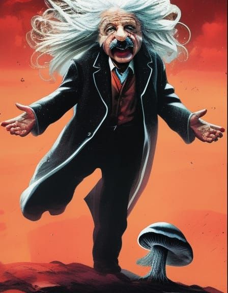 Happy Albert Einstein tried mushrooms