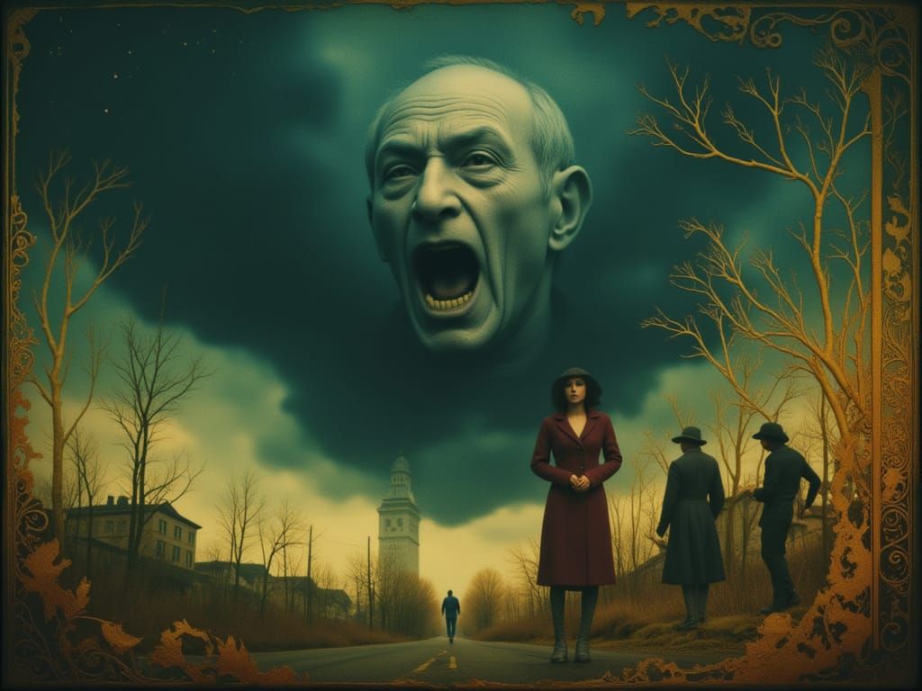 Grumpy Face Yelling in Sky, Dark Fantasy Art