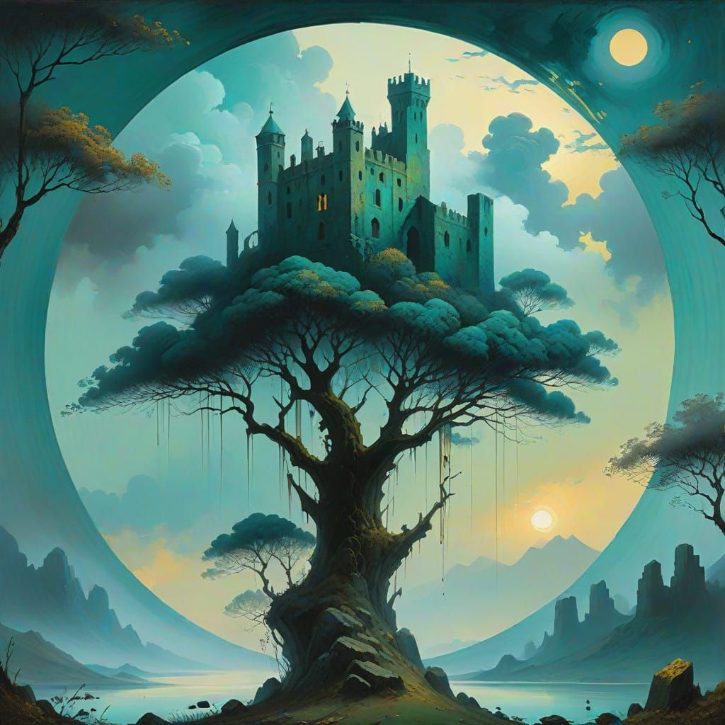 Mystical Renaissance Landscape with Crumbling Castle