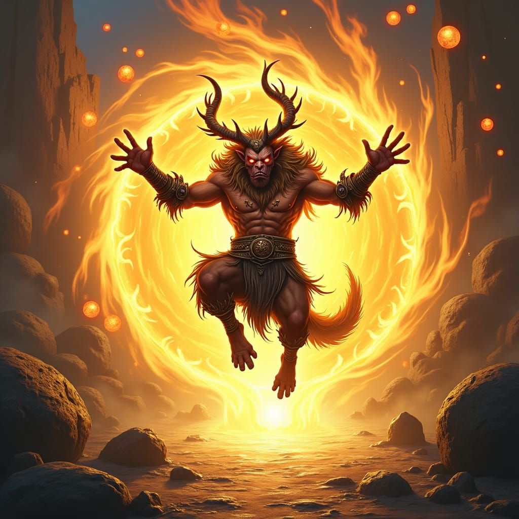Dynamic Vulpera Bursts from Golden Vortex in Fantasy Art