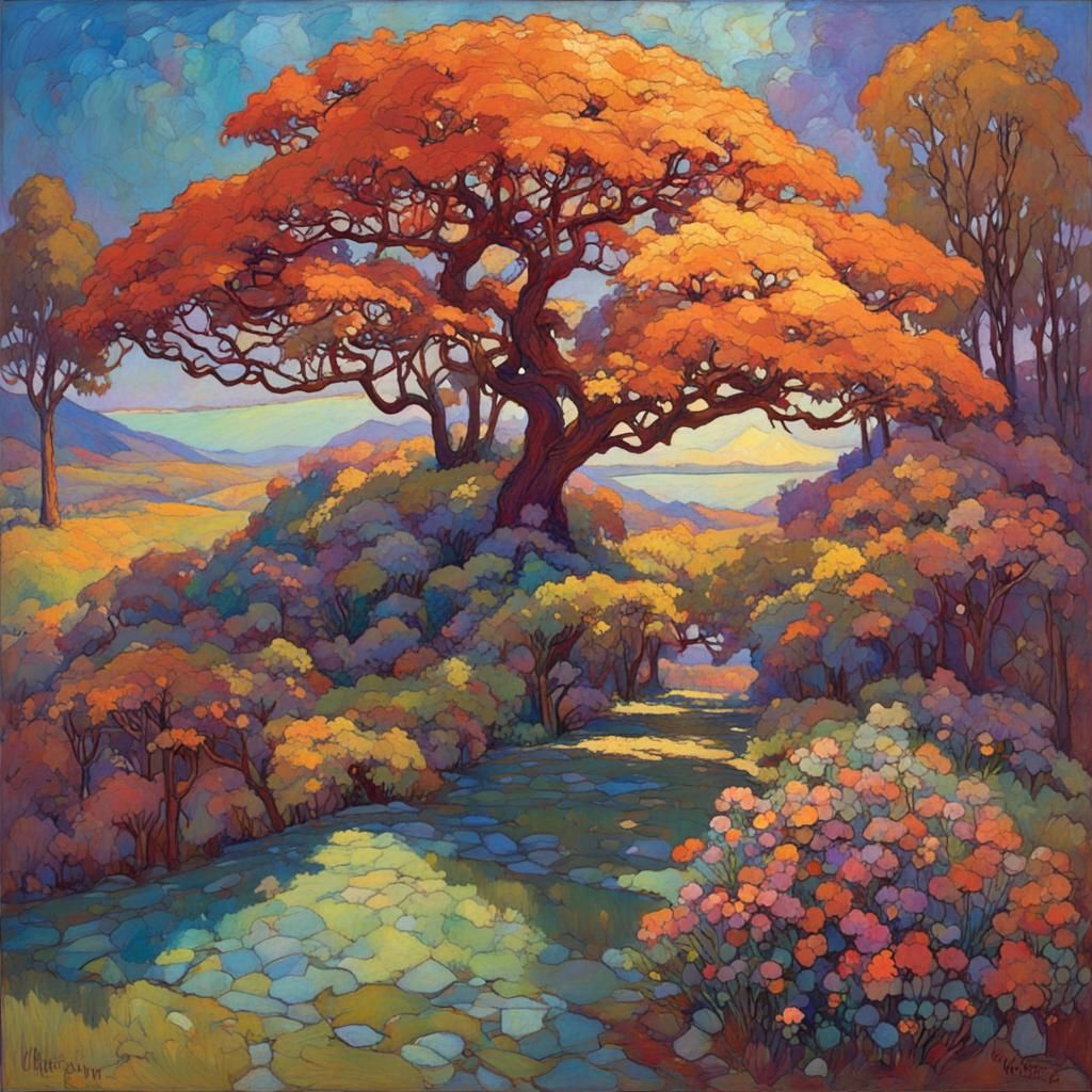 Stained Glass Impasto Digital Art Fusion