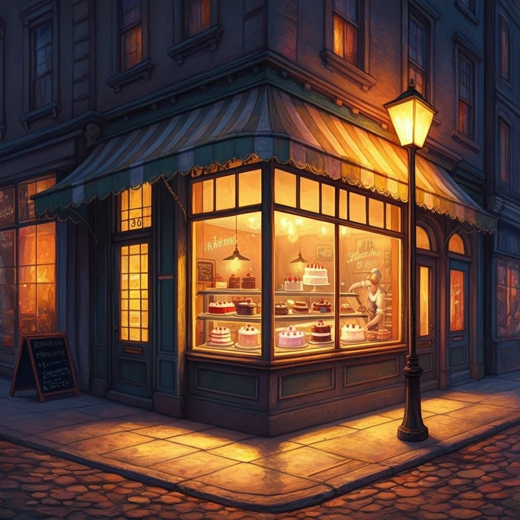 Cozy Bakery Scene in Warm Digital Painting Style
