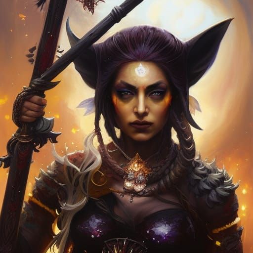 Dark Elf Witch with Impasto Magic in Anime Style