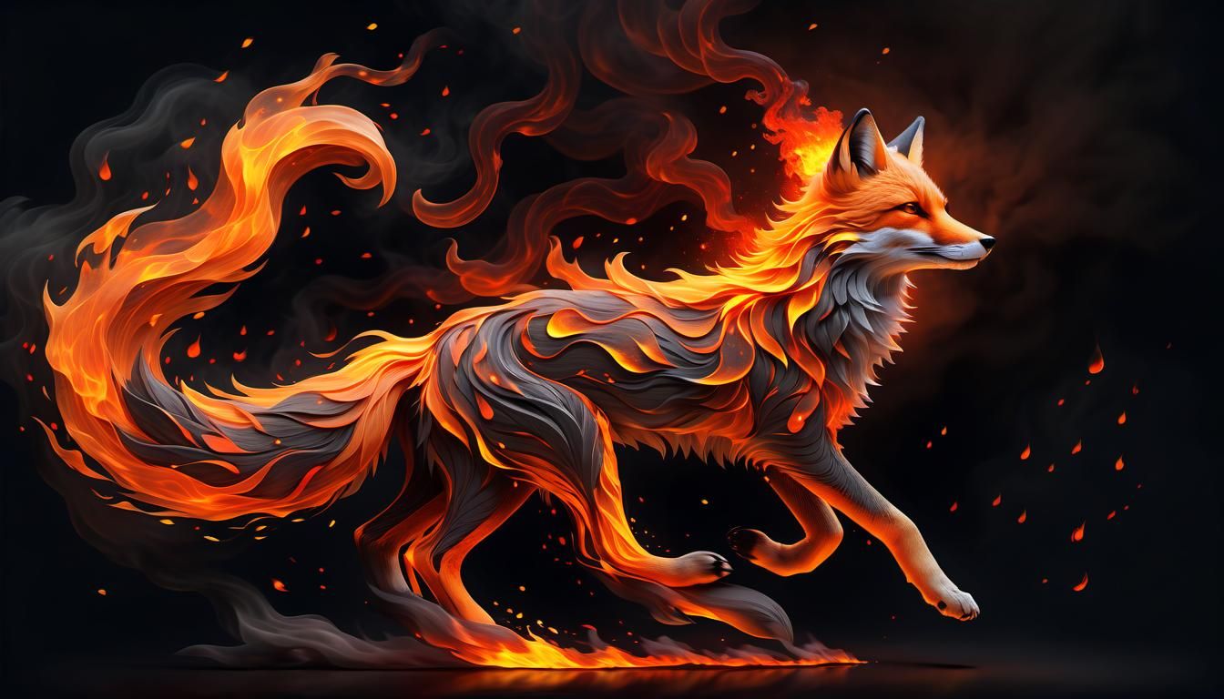 Ethereal Fire Fox Running in Lava Flow
