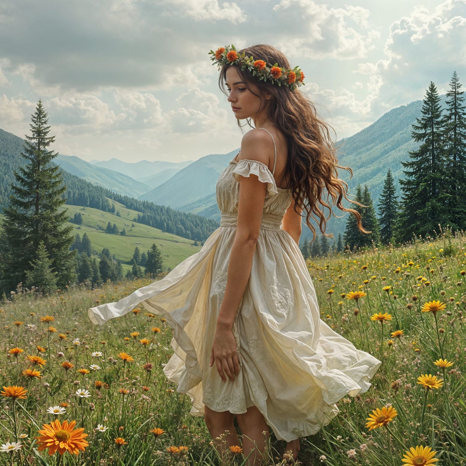 Enchanted Valley Maiden in a Whimsical Dance