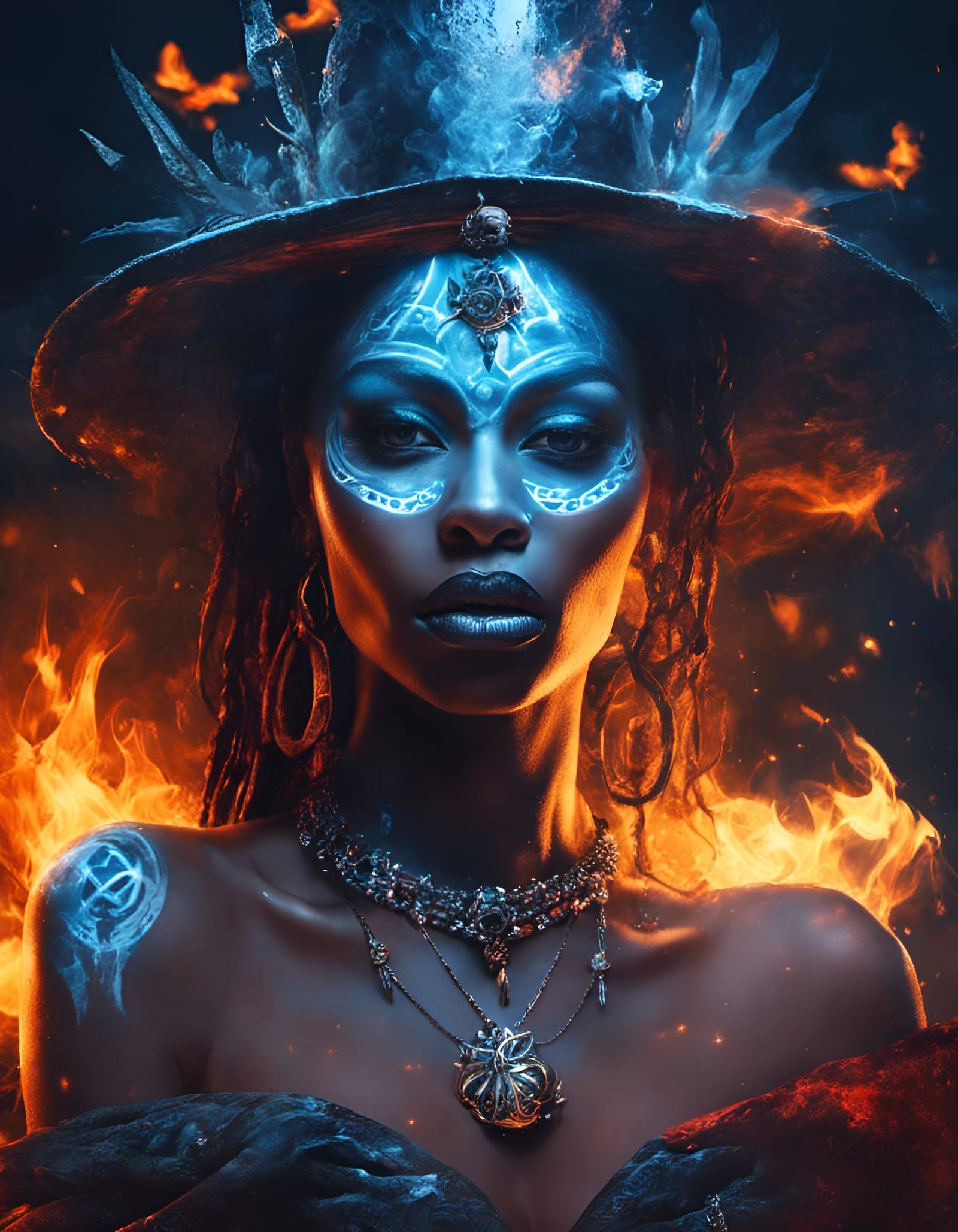 Voodoo Witch Portrait with Runic Tattoos